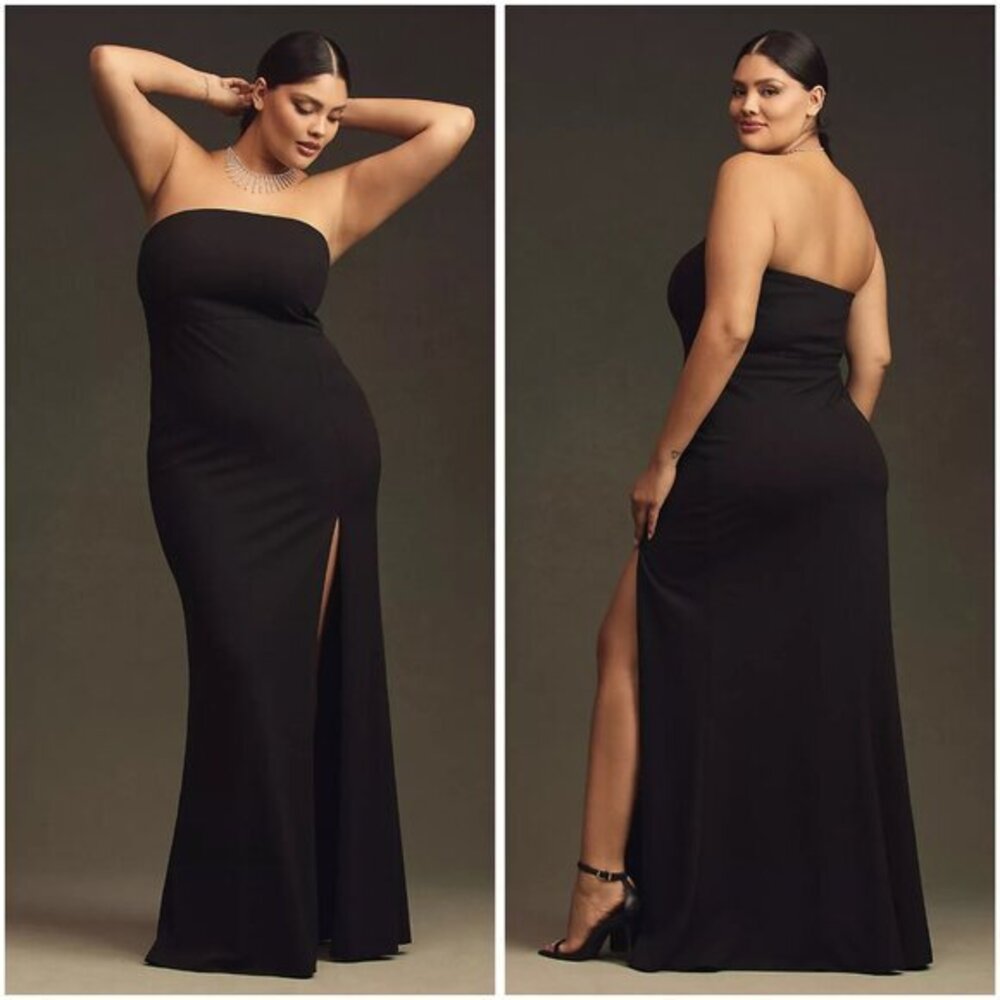 BHLDN Adalynn Strapless Stretch Crepe Maxi Gown in Black Size L NWT